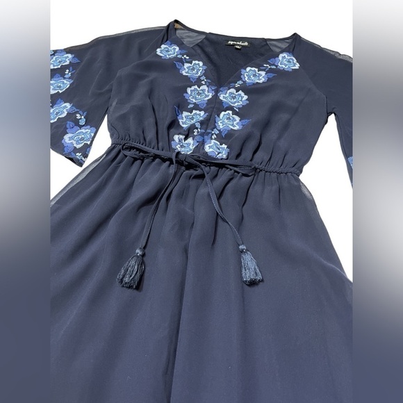 Sequin Hearts Blue Floral Boho Dress with Tassels in Women’s Size Extra Small - Picture 6 of 15